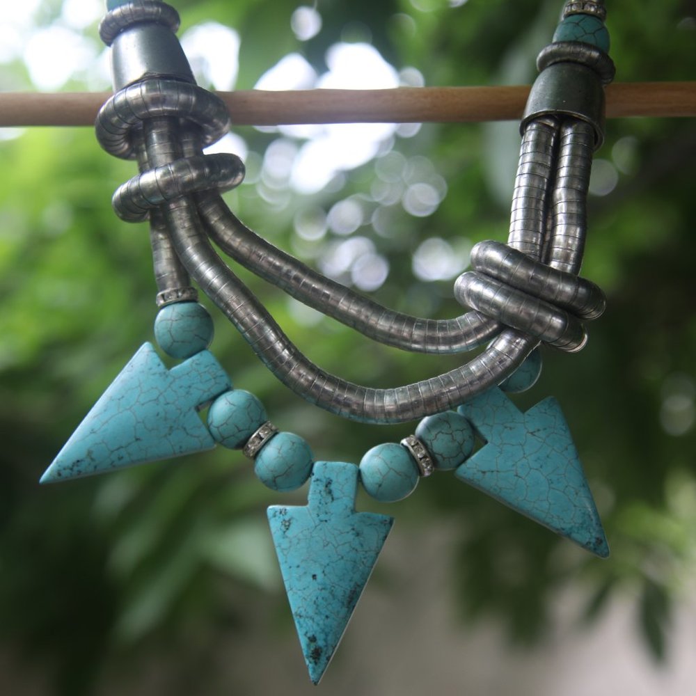 Turquoise Triangle Geometric Statement Necklace - image 2